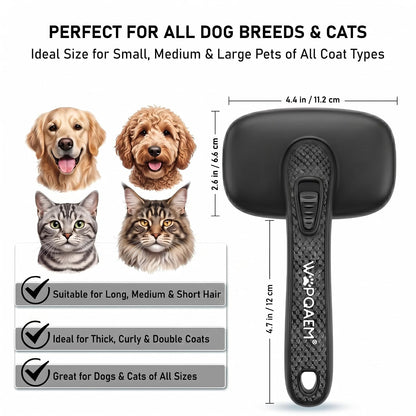 Self Cleaning Slicker Brush for Dog and Cat Shedding, Black